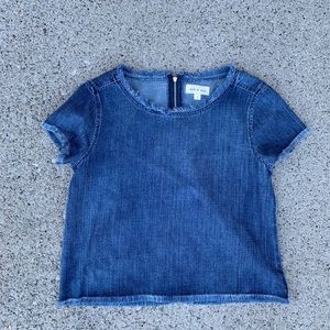 Cloth & stone chambray raw hem short sleeve tee